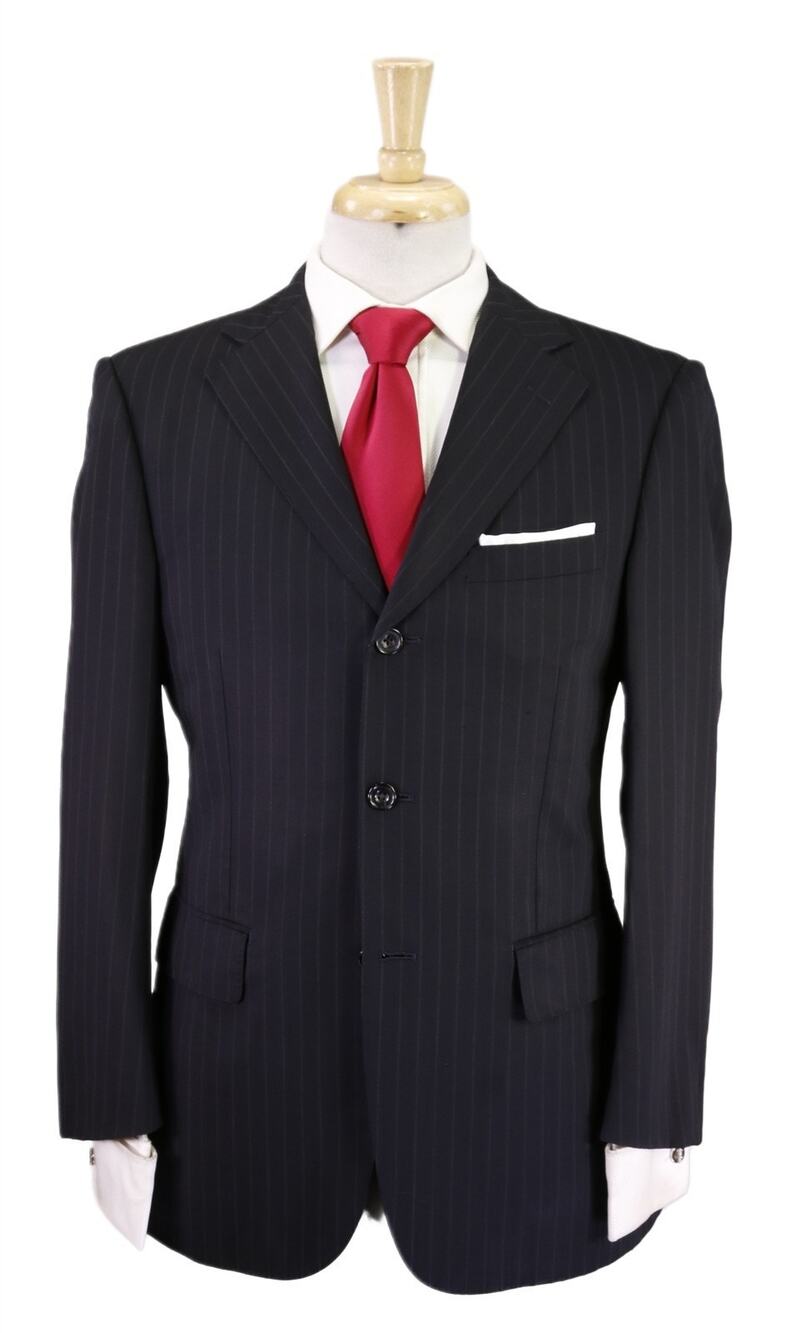 Paul Stuart Black Pinstripe 3-Btn Wool Suit 36S